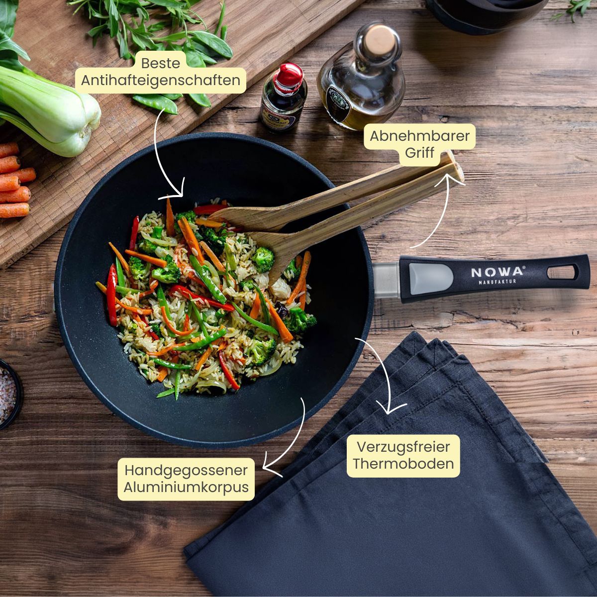 Guss Wok mit Stiel Ø 30cm