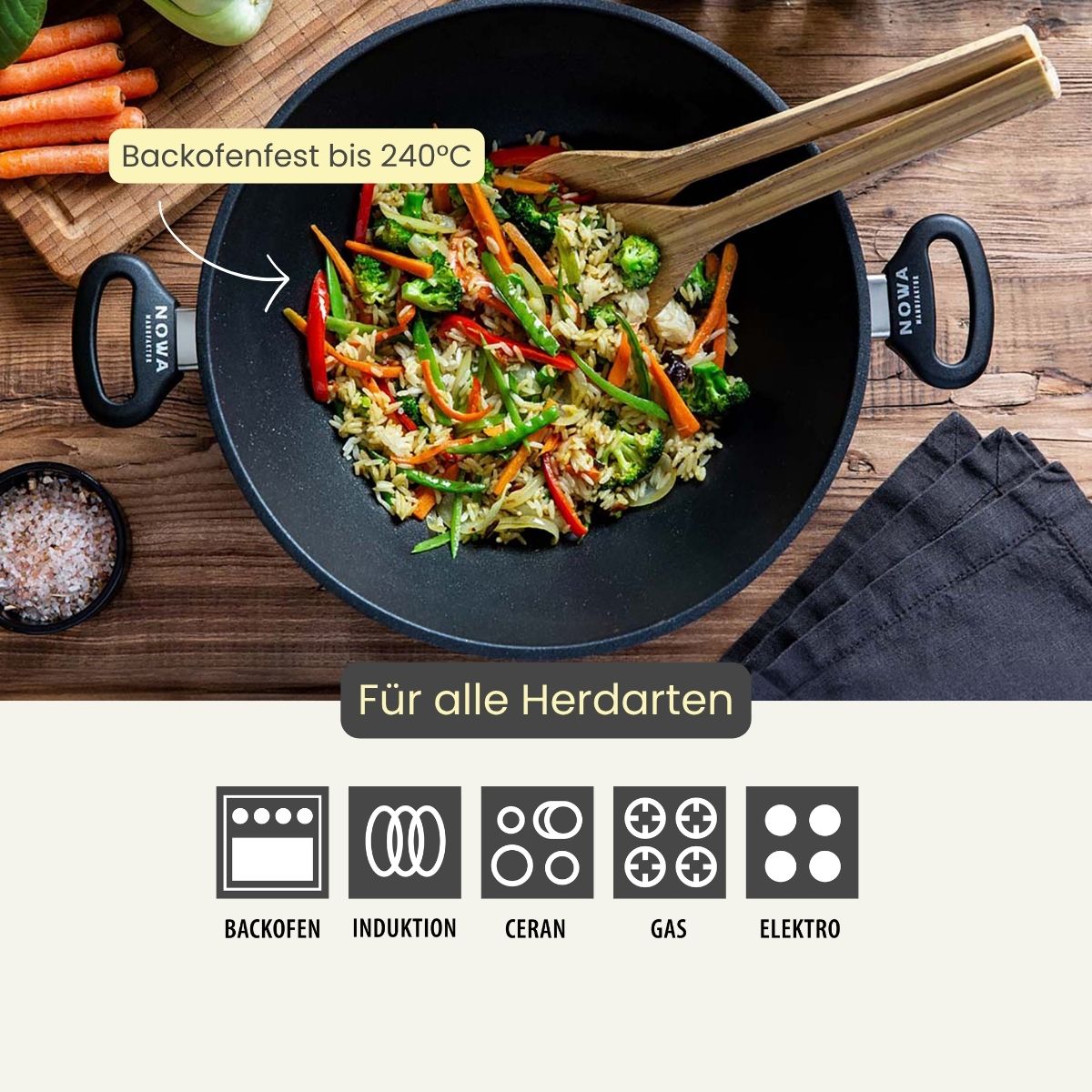 Guss-Wok Ø 32 cm mit 2 Griffen