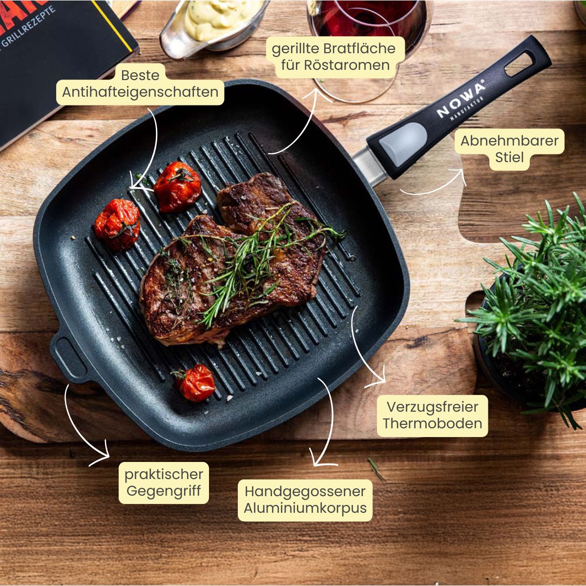 Eckige BBQ-Grillpfanne | flach 4 cm