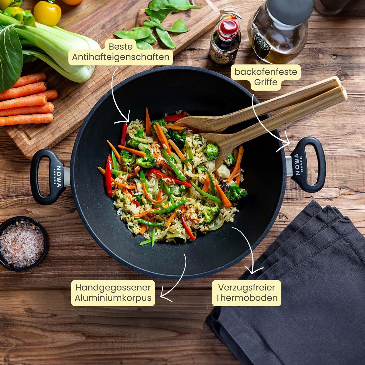 Guss-Wok Ø 32 cm mit 2 Griffen