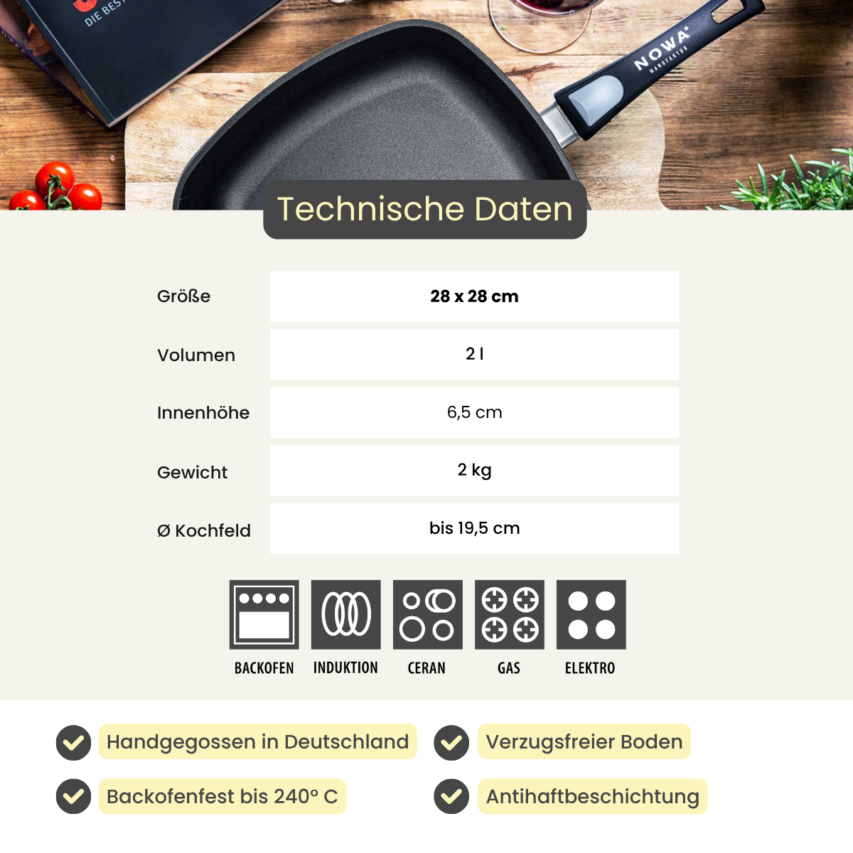 Eckige Bratpfanne | hoch 6,5 cm