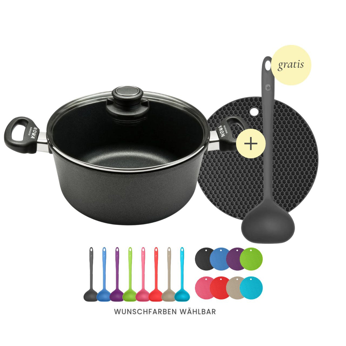 Suppen-Set XL: Kochtopf Ø 24 cm + Schöpfkelle + Untersetzer gratis